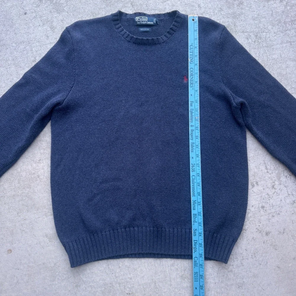 Polo Ralph Lauren Mens Navy Blue Cotton Crewneck Sweater Red Pony Logo Size M